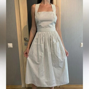 Mes Demoiselles Gray and White Stripe Apron Dress Size 40/US8